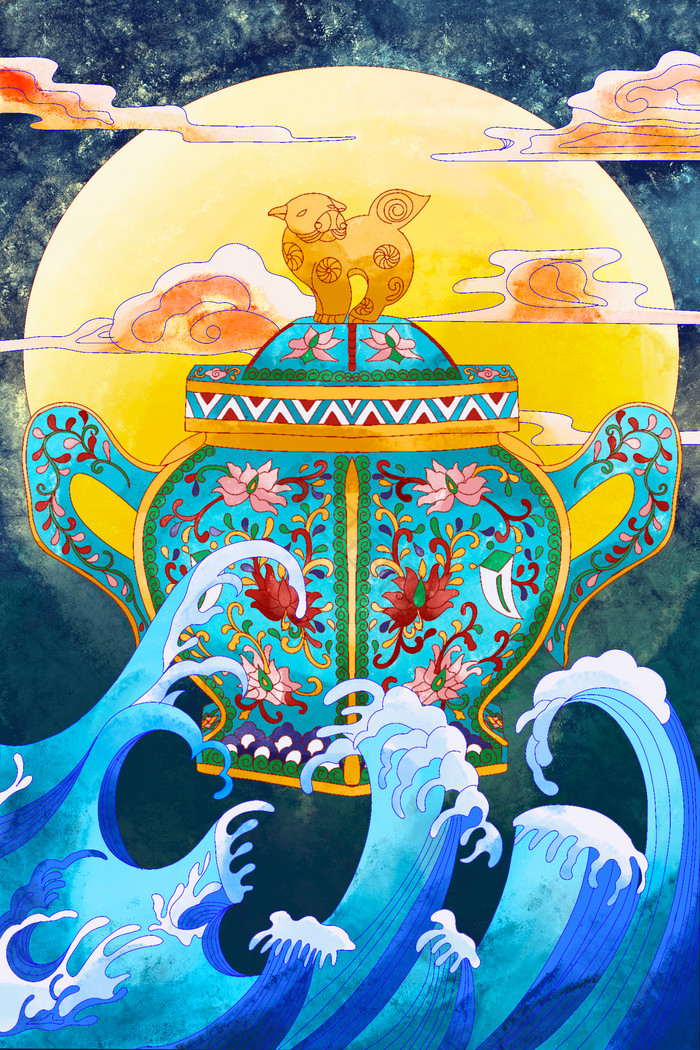 藍(lán)瓷器雙耳瓶 傳統(tǒng)工藝美術(shù)品中的插畫(huà)藝術(shù)